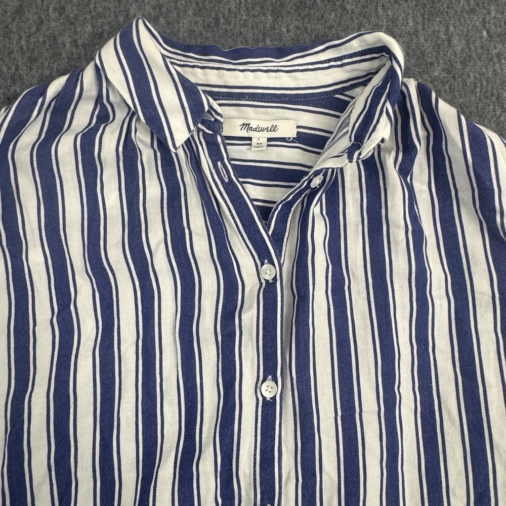 Madewell Stripe Button Up Shirt Relaxed Fit Cotton Blue White XS